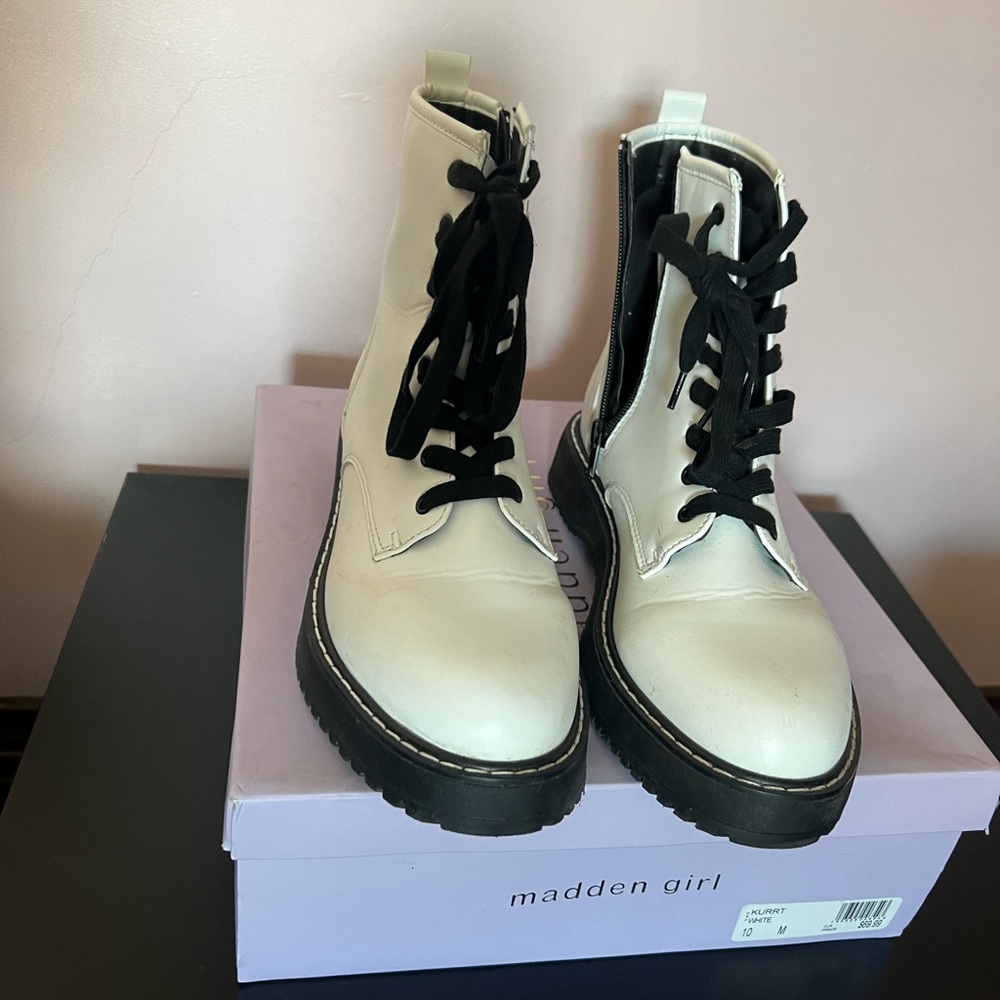 Madden Girl Women's White Combat Boots